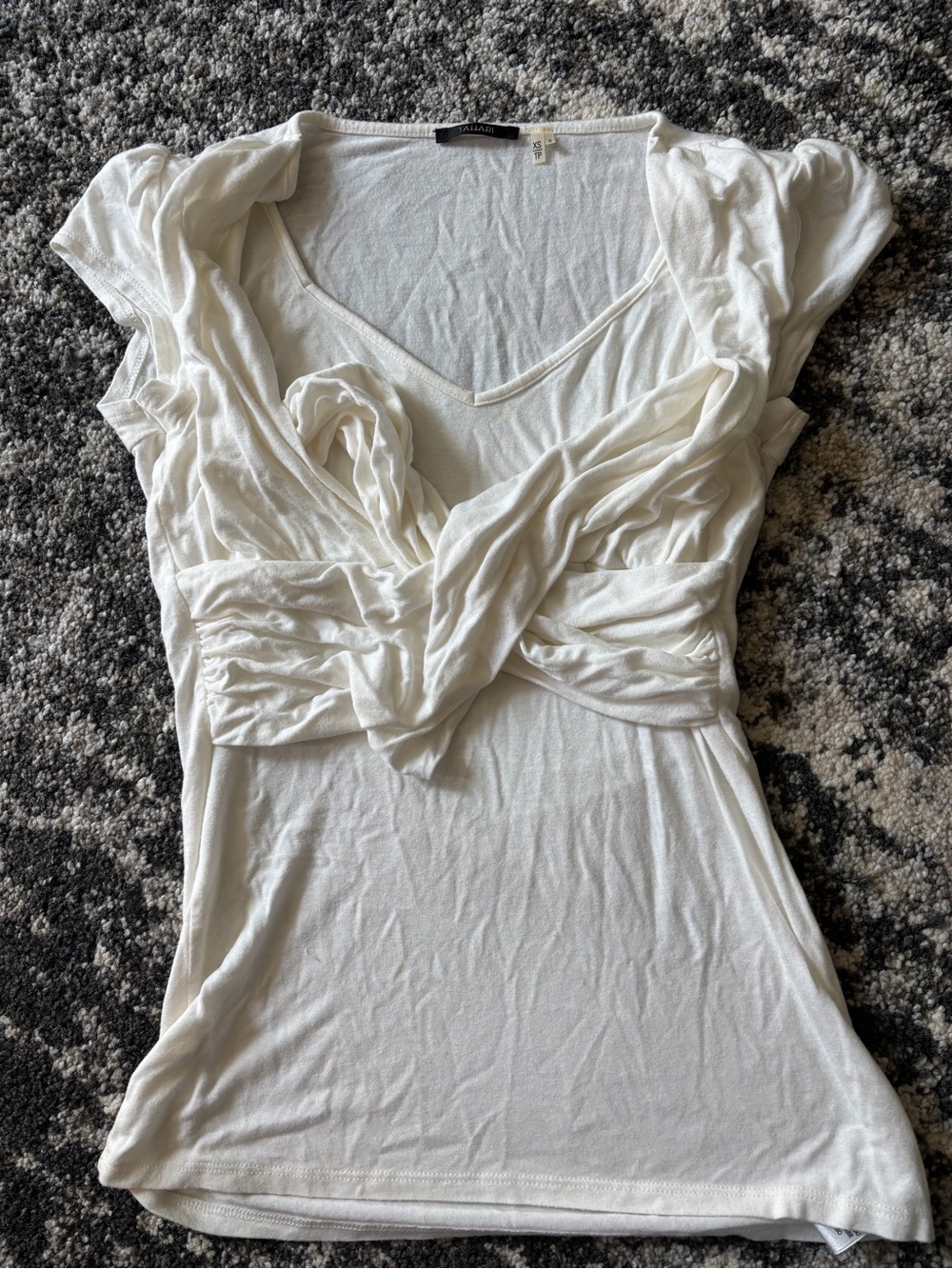 Tahari Twist-Front White Knit Top